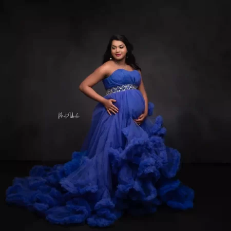 Midnight Blue Ruffle Tulle Maternity Dress