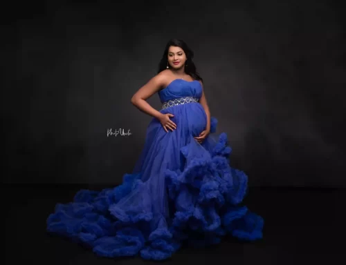 Midnight Blue Ruffle Tulle Maternity Dress