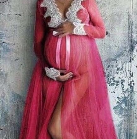 hot lace long sleeve cherry red maternity maxi gown