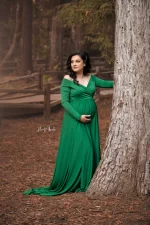 Off Shoulder Long Sleeve Green Maternity Dress