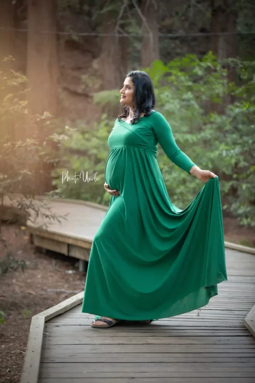 Off Shoulder Long Sleeve Green Maternity Dress