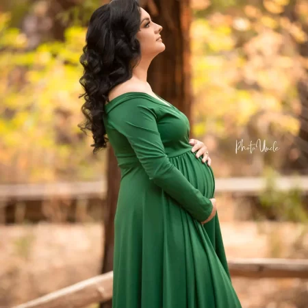 Off Shoulder Long Sleeve Green Maternity Dress