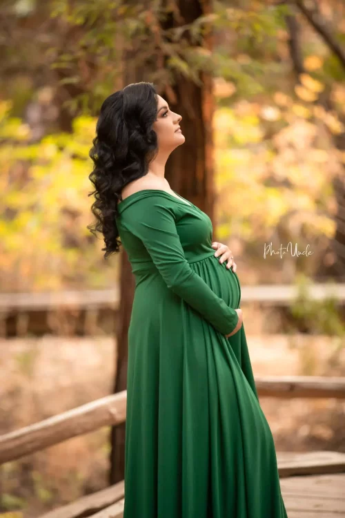 Off Shoulder Long Sleeve Green Maternity Dress