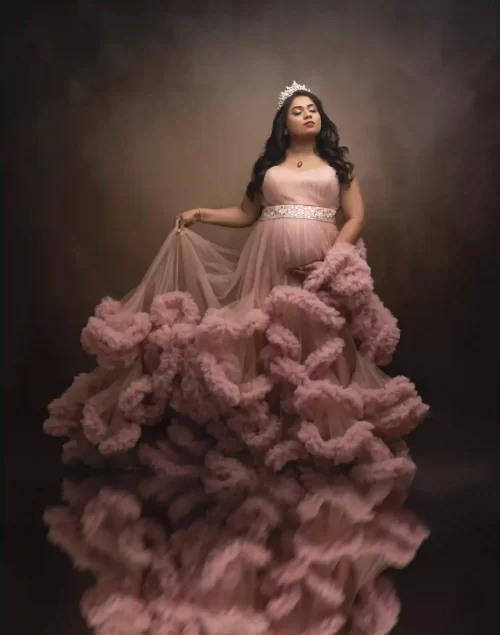 Pink Tulle Ruffle Maternity Dress