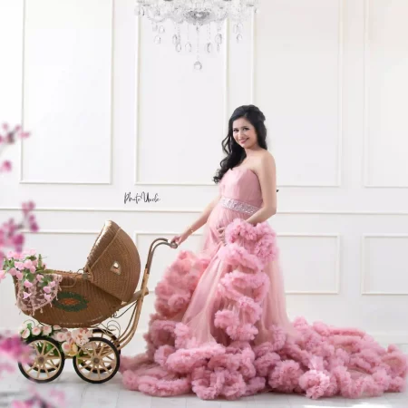 Pink Tulle Ruffle Maternity Dress