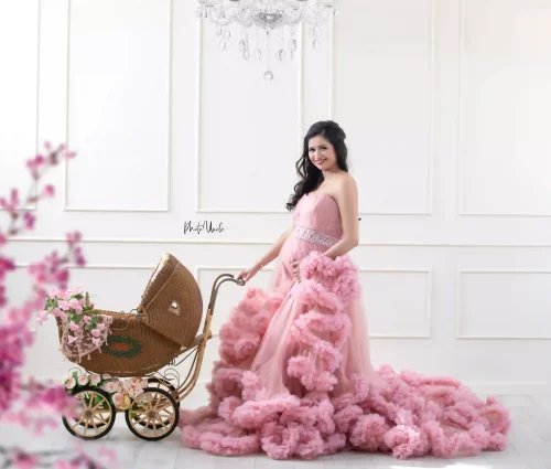 Pink Tulle Ruffle Maternity Dress