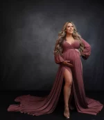 Gorgeous Mauve Maternity Dress Embellished for Pregnancy Photoshoots