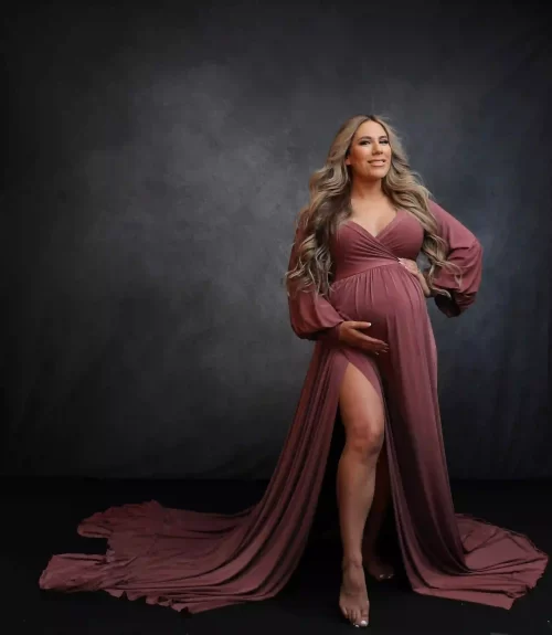 Gorgeous Mauve Maternity Dress Embellished for Pregnancy Photoshoots