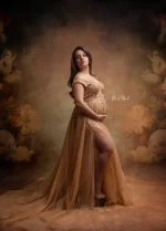 Graceful Apricot Maternity Dress with Chic Cape