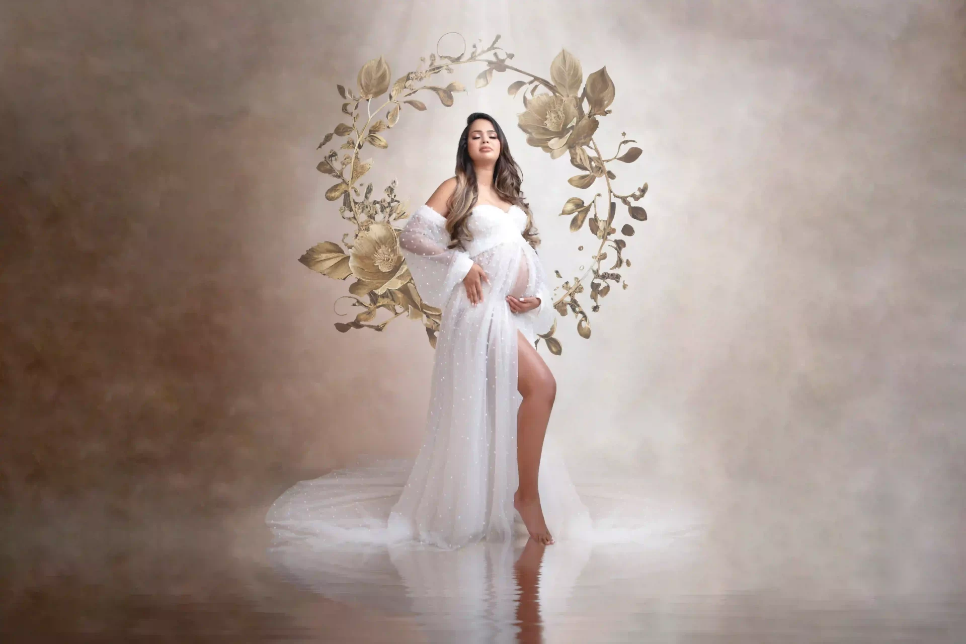 Radiant Off Shoulder Long Maternity Photography Dress