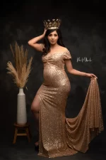 Shimmering Golden Elegance Long Sequin Dress with Classy Shine