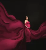 Stunning Off-Shoulder Long Maternity Photography Dress with Train