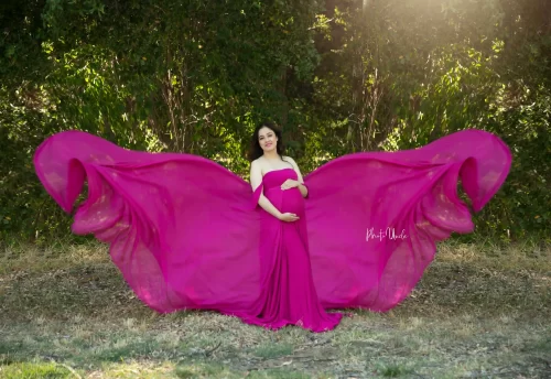 Beautiful Off-Shoulder Long Maternity Photography Dress with Train