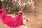 Beautiful Off-Shoulder Long Maternity Photography Dress with Train