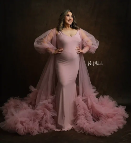 Netted Frill Maternity Gown with Straight Gown and Body Suit