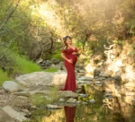 Red Off-Shoulder Long Maternity Photography Dress