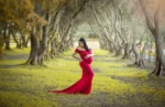 Red Off-Shoulder Long Maternity Photography Dress