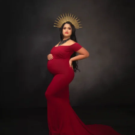 Red Off-Shoulder Long Maternity Photography Dress