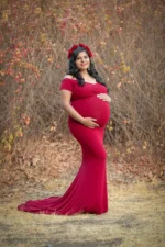 Red Off-Shoulder Long Maternity Photography Dress