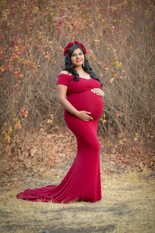 Red Off-Shoulder Long Maternity Photography Dress