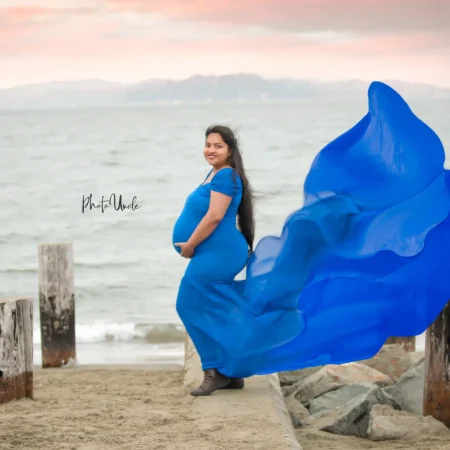 Blue Maternity Photography Dress For Photo Shooting Off Shoulder