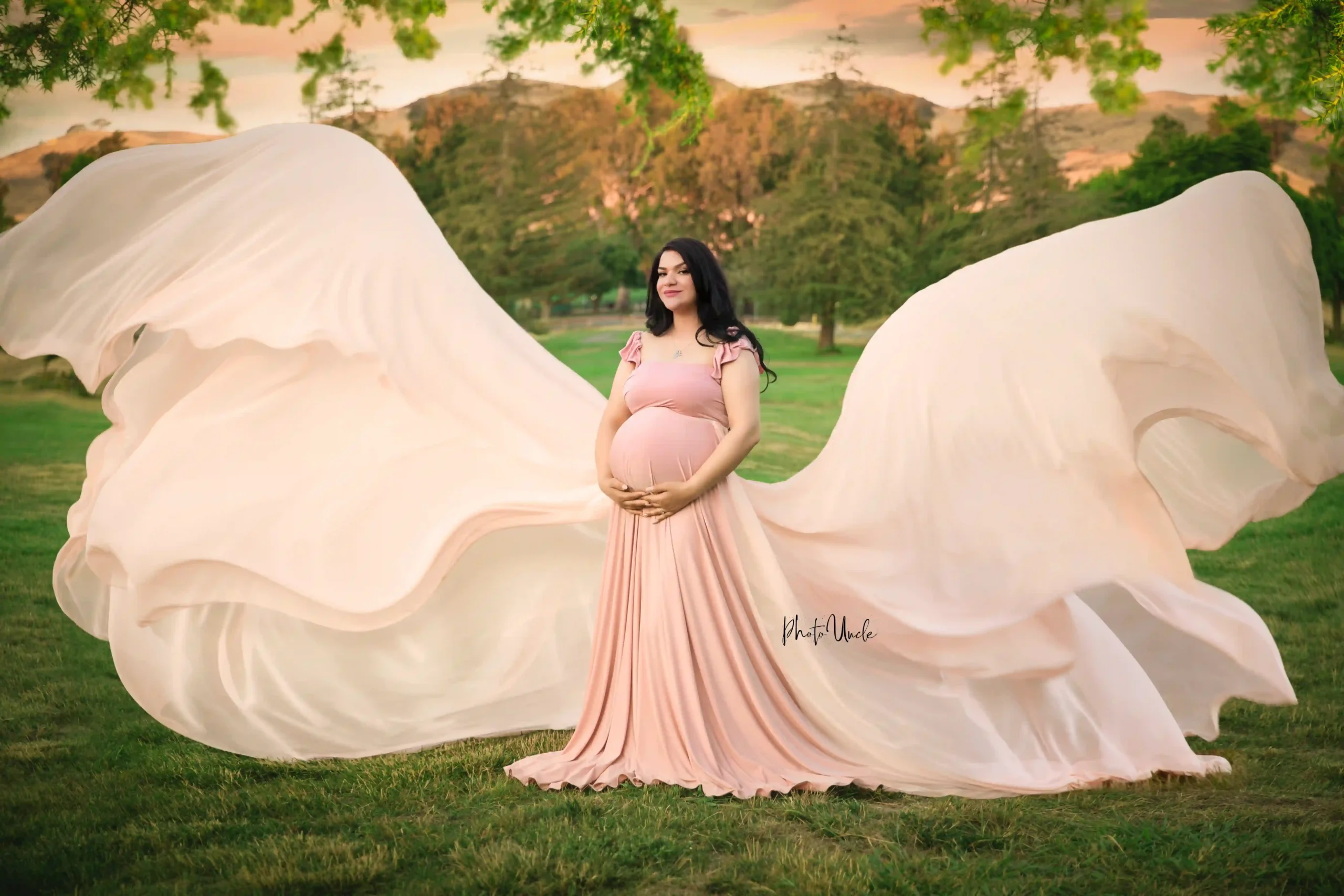 Blush Gorgeous Maxi Maternity Gown for Women with Veil