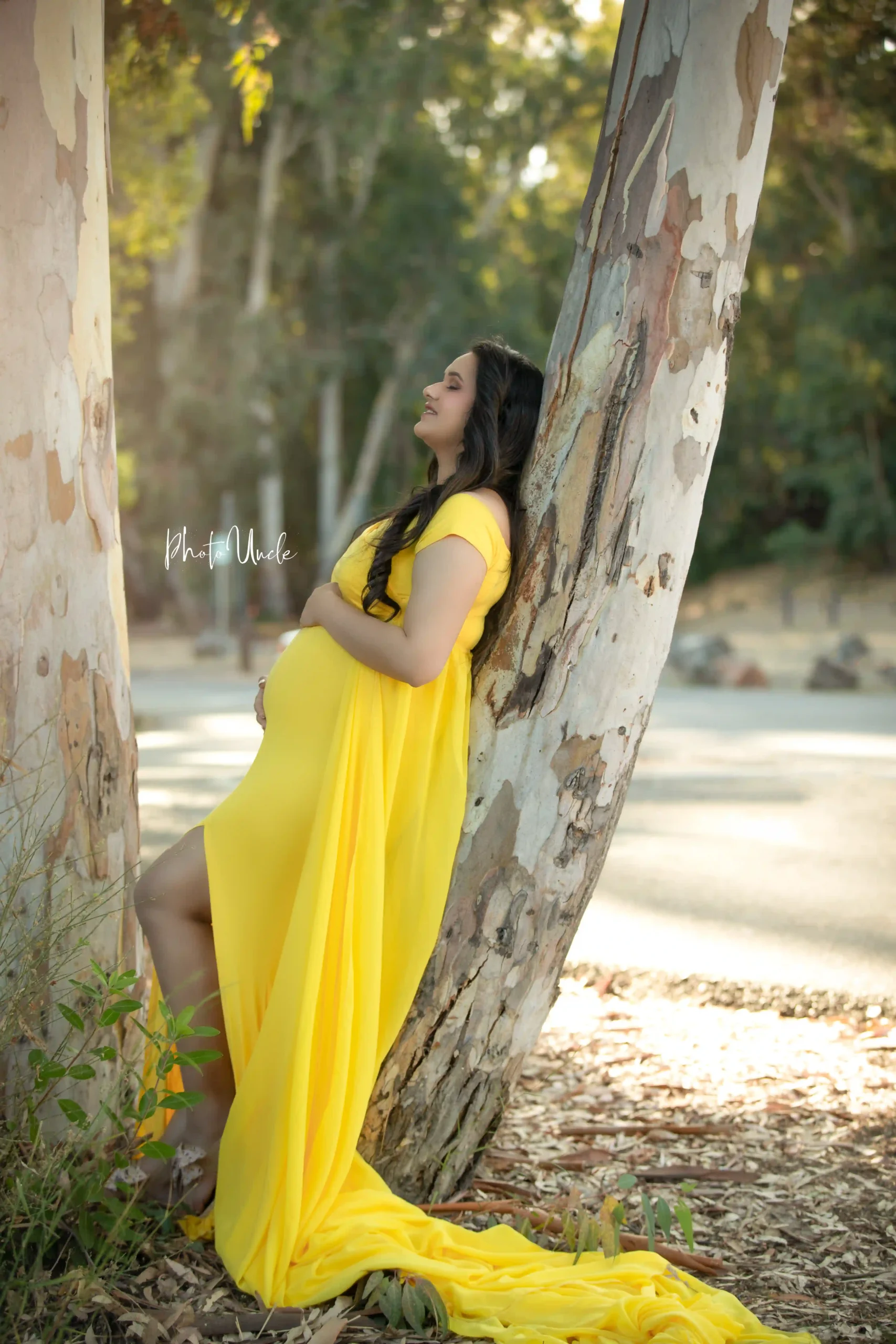 Canary Yellow Stylish Maternity Jersey Dress for Photoshoots