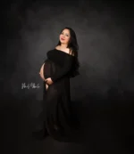 Chic Split-Front Black Maternity Maxi Chiffon Gown