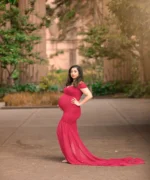 Ebony Red Sleeveless Maternity Dress for Expectant Mothers Photo Shoot