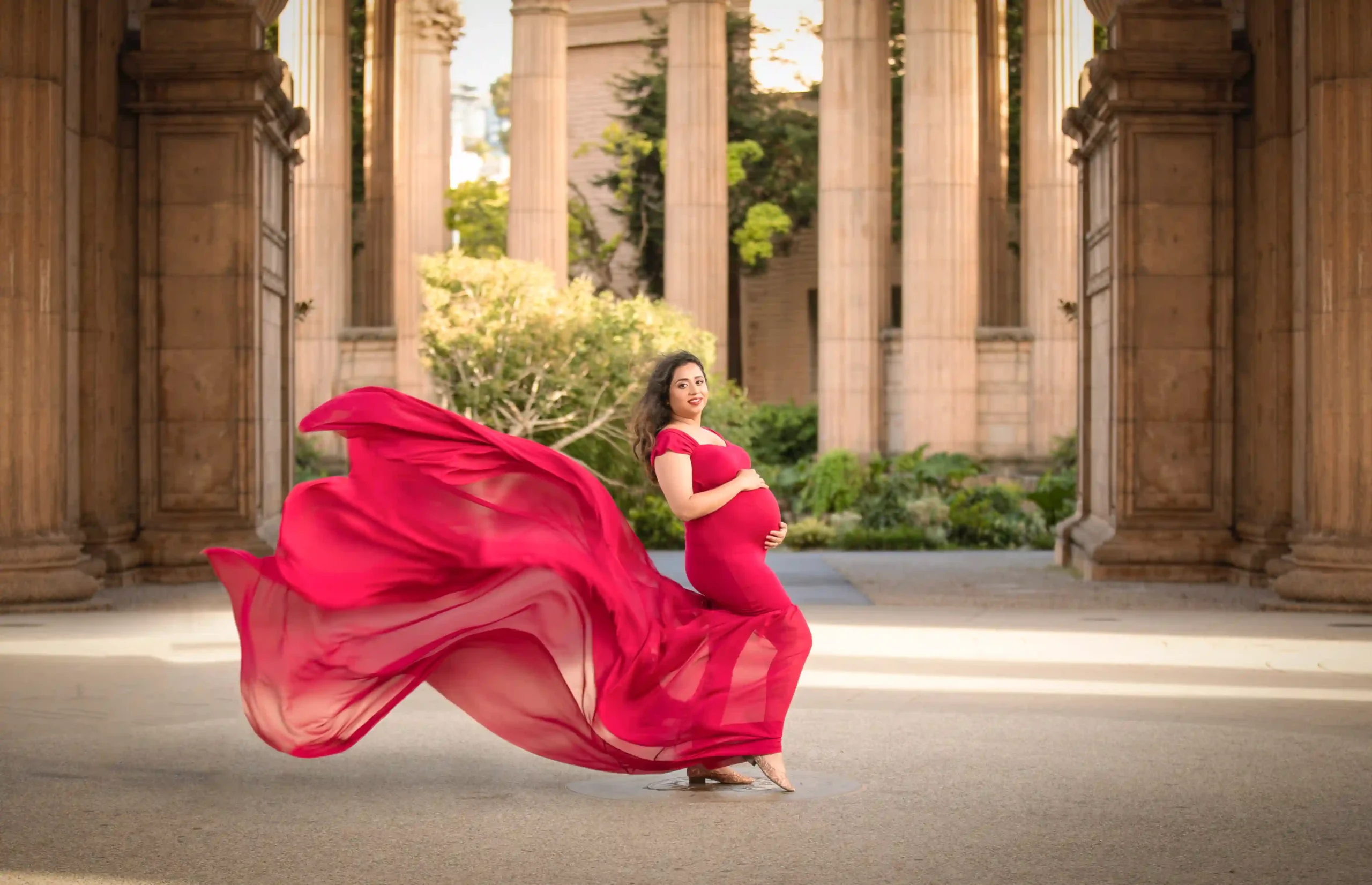 Ebony Red Sleeveless Maternity Dress for Expectant Mothers Photo Shoot