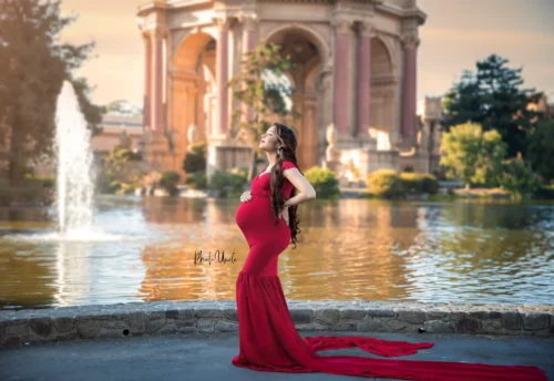 Ebony Red Sleeveless Maternity Dress for Expectant Mothers Photo Shoot