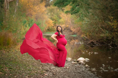 Ebony Red Sleeveless Maternity Dress for Expectant Mothers Photo Shoot