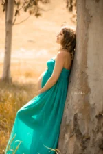 Elegant Split-Front Turquoise Maternity Maxi Chiffon Gown