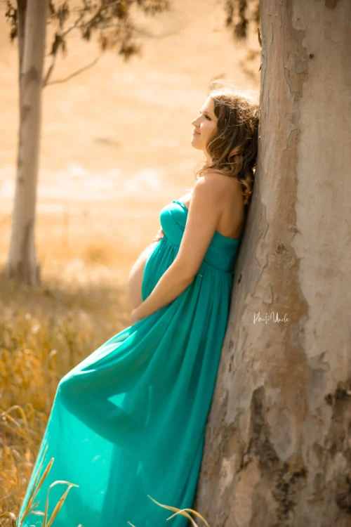 Elegant Split-Front Turquoise Maternity Maxi Chiffon Gown