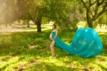 Elegant Split-Front Turquoise Maternity Maxi Chiffon Gown