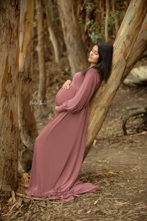 Gorgeous Mauve Maternity Dress Embellished For Pregnancy Photoshoots