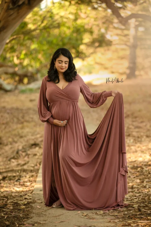 Gorgeous Mauve Maternity Dress Embellished For Pregnancy Photoshoots