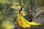 Canary Yellow Stylish Maternity Jersey Dress for Photoshoots