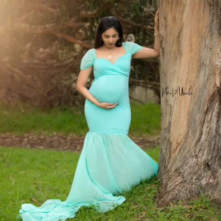 Light Ferozi Maternity Maxi Gown for Stunning Photoshoots