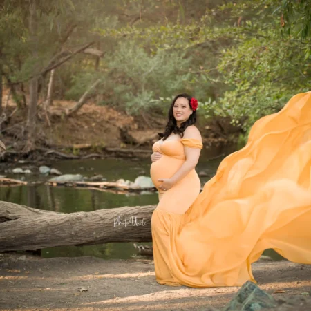 Maternity Photography Dress in Mustard Shade Perfect for Your Photo Session