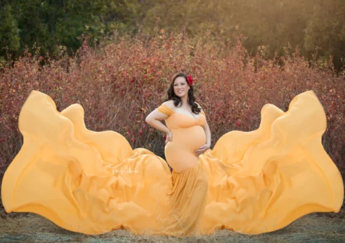 Maternity Photography Dress in Mustard Shade Perfect for Your Photo Session