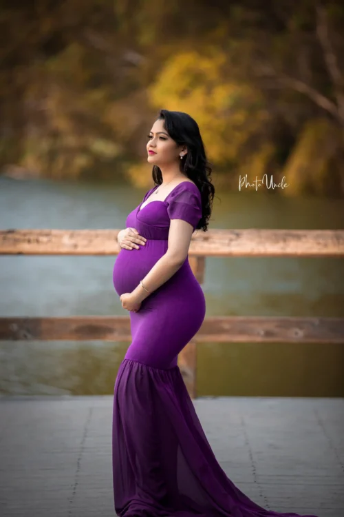 Purple Maternity Photography Dress For Photo Shoot