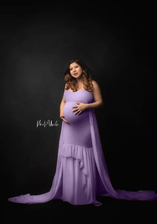 Lovely Lavender Sleeveless Maternity Fitted Gown with Train