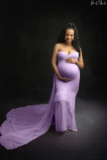 Lovely Lavender Sleeveless Maternity Fitted Gown with Train