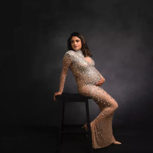 Stunning Maternity Dress Embellished for Pregnancy Photoshoots