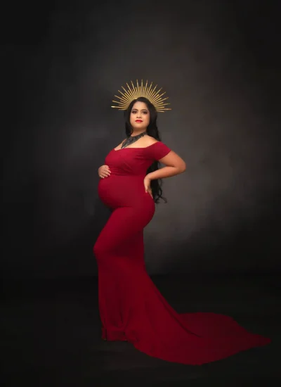 Red Off-Shoulder Long Maternity Photography Dress